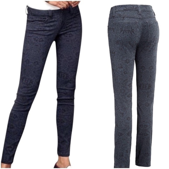 CABI Lace print Skinny Jeans, velvet like, Deep Navy, 2 - Picture 1 of 16